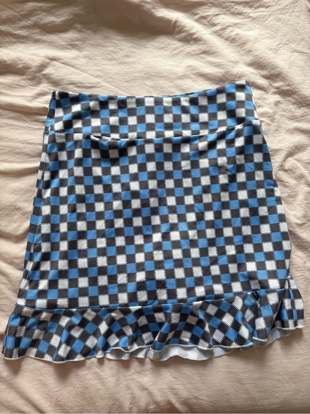 Blue and Black Check Ruffle Mini Skirt